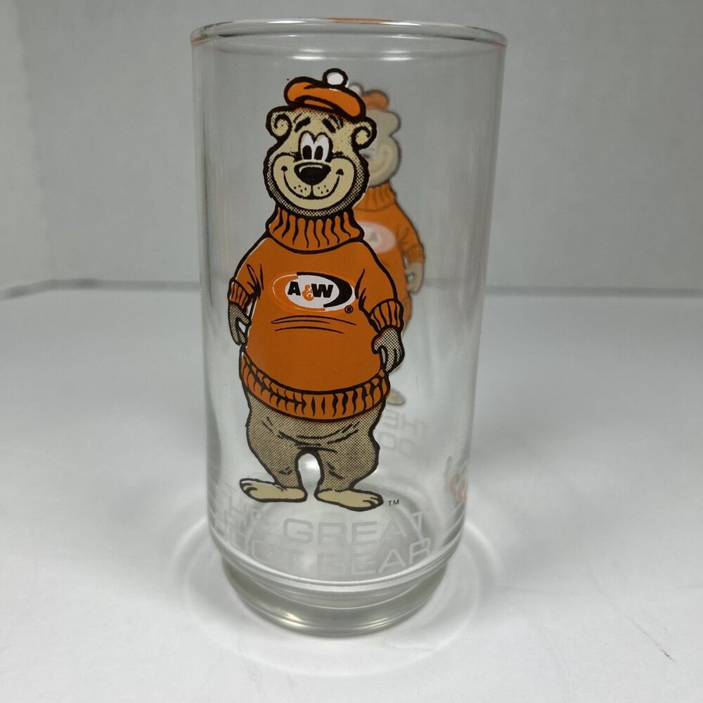 Vtg 1970's A&W 16 Oz Root Beer Glass "The Great Root Bear" Kitchy Collectible